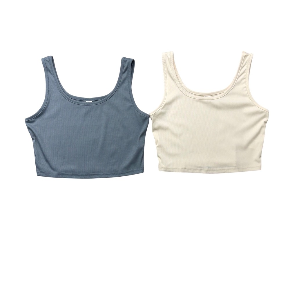 Ribbed Crop Tank Top Set 2 Pack Blue Cream Large Basic Layering Minamilst